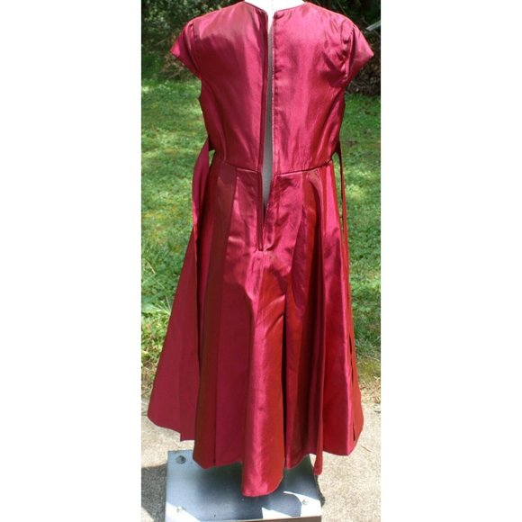 VTG Jessica McClintock Girls Red Dress Sz 7 Bow Rose Holiday Party Formal Xmas - Picture 7 of 10